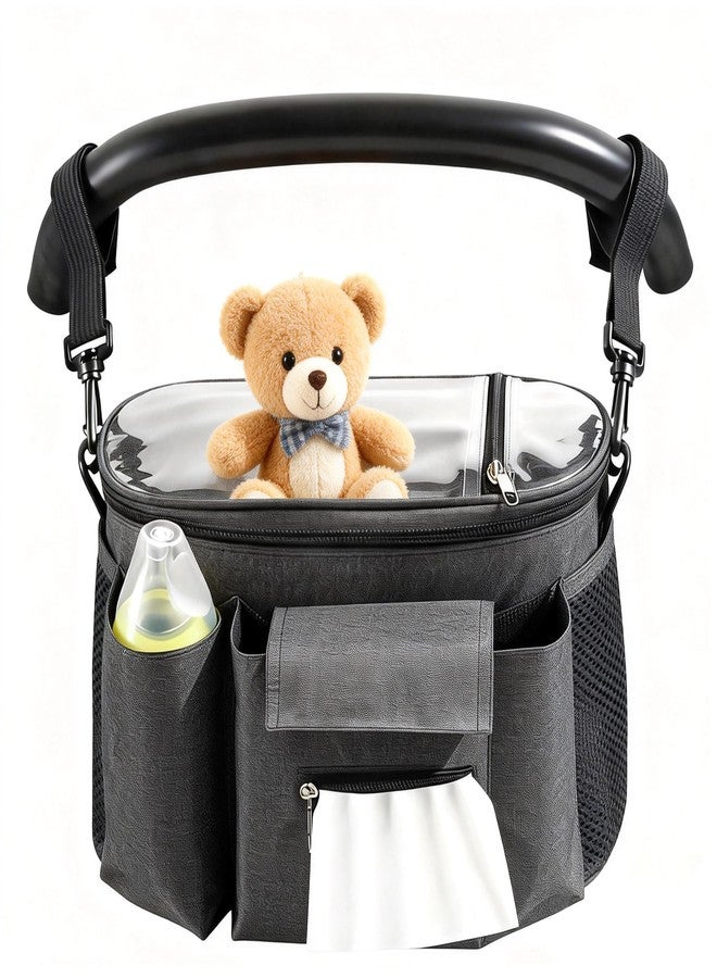 Smlper Stroller Organizer with Cup Holders, Adjustable Universal Organizer Caddy Bag - Phone Pocket & Detachable Strap for Baby Stroller and Pet Stroller (Grey) - Image 1